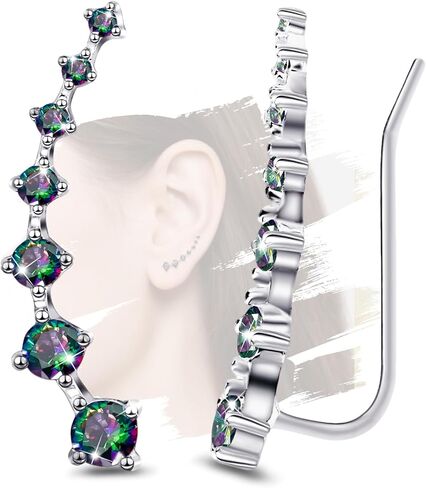 Sterling Silver Earrings for Women Ear Climber Earrings Hypoallergenic Colorful Cubic Zirconia Ear Crawler Illusion Earring Classic Women's Jewelry Gifts for Wife Mom in Kuwait