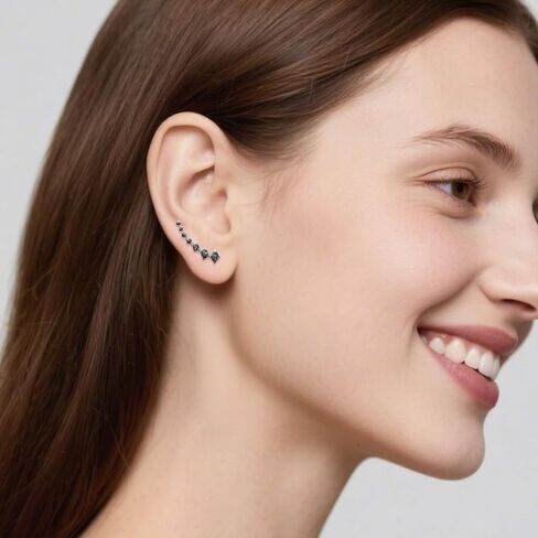 Sterling Silver Earrings for Women Ear Climber Earrings Hypoallergenic Colorful Cubic Zirconia Ear Crawler Illusion Earring Classic Women's Jewelry Gifts for Wife Mom in Kuwait