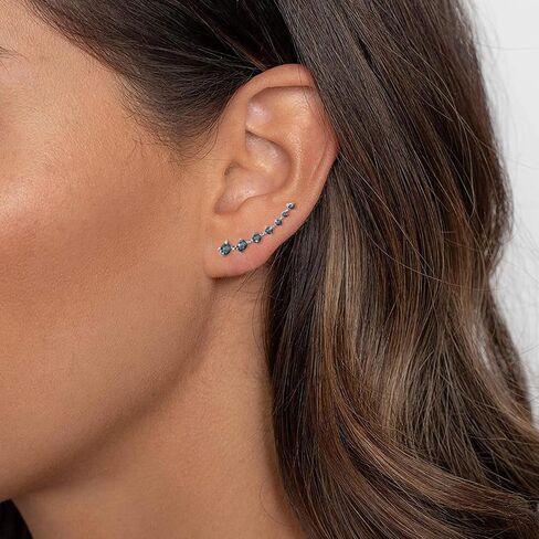 Sterling Silver Earrings for Women Ear Climber Earrings Hypoallergenic Colorful Cubic Zirconia Ear Crawler Illusion Earring Classic Women's Jewelry Gifts for Wife Mom in Kuwait