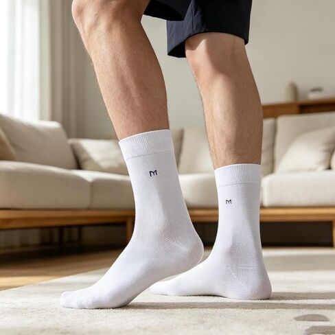 Men's Cotton Crew Socks, Breathable Moisture Wicking Business Casual Socks, White Dress Socks for Men in Kuwait
