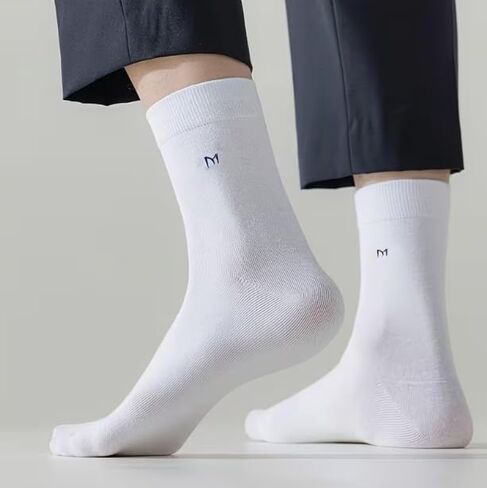 Men's Cotton Crew Socks, Breathable Moisture Wicking Business Casual Socks, White Dress Socks for Men in Kuwait
