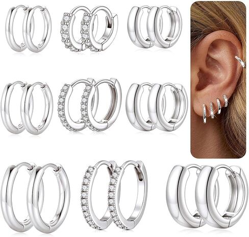 Turandoss 9 Pair Gold Hoop Earrings for Women, 14K Gold Plated Hypoallergenic Huggie Earrings for Women, Dainty Cartilage Earrings Lightweight Chunky Hoop Earrings for Multiple Piercings Jewelry Gifts in Kuwait