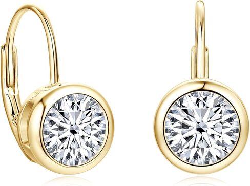 Moissanite Leverback Hoop Earrings for Women, 14K Gold Plated Bezel Set Imitation Diamond Drop Earrings in Saudi Arabia
