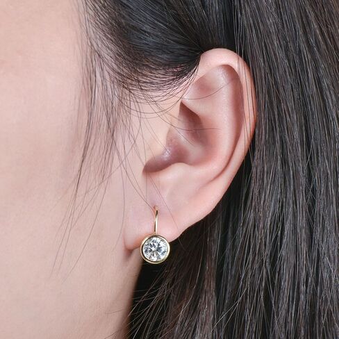 Moissanite Leverback Hoop Earrings for Women, 14K Gold Plated Bezel Set Imitation Diamond Drop Earrings in Saudi Arabia