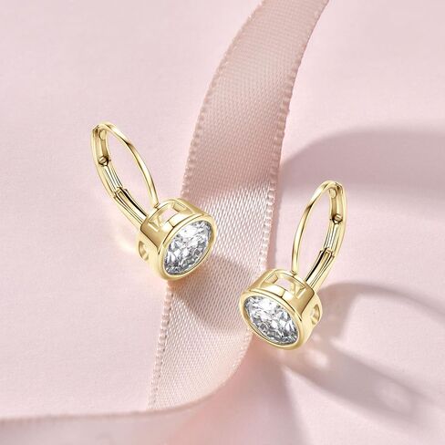 Moissanite Leverback Hoop Earrings for Women, 14K Gold Plated Bezel Set Imitation Diamond Drop Earrings in Saudi Arabia
