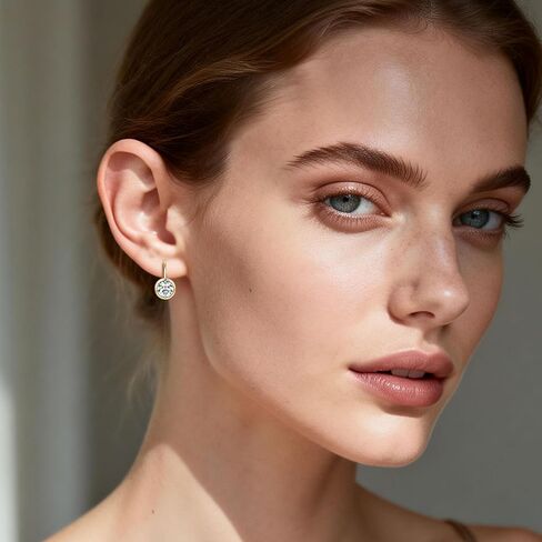 Moissanite Leverback Hoop Earrings for Women, 14K Gold Plated Bezel Set Imitation Diamond Drop Earrings in Saudi Arabia
