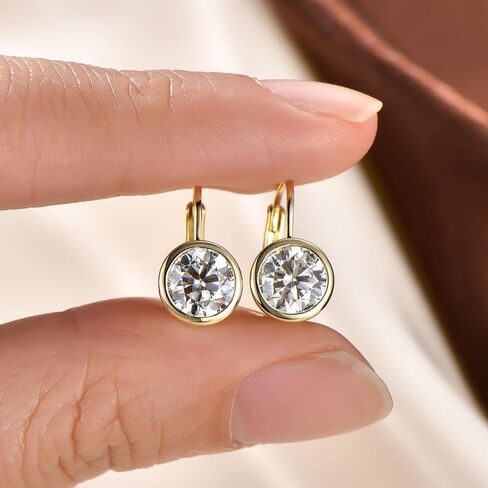 Moissanite Leverback Hoop Earrings for Women, 14K Gold Plated Bezel Set Imitation Diamond Drop Earrings in Saudi Arabia