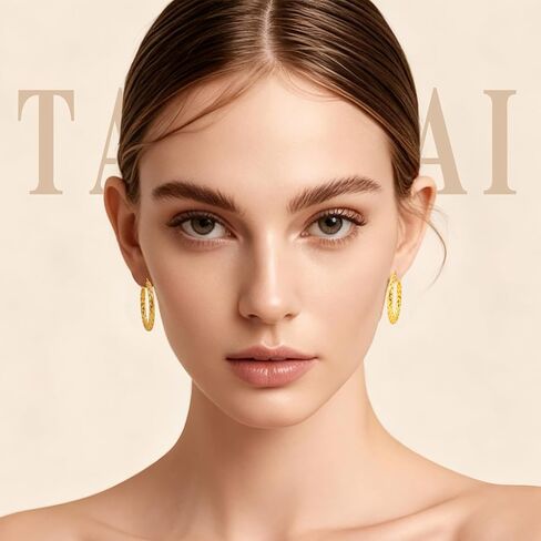 Gold Hoop Earrings for Women, 14K Gold Earrings Twisted Detailing Hypoallergenic Lightweight Earring Mother’s Day Gifts in Saudi Arabia