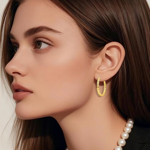 Gold Hoop Earrings for Women, 14K Gold Earrings Twisted Detailing Hypoallergenic Lightweight Earring Mother’s Day Gifts in Saudi Arabia