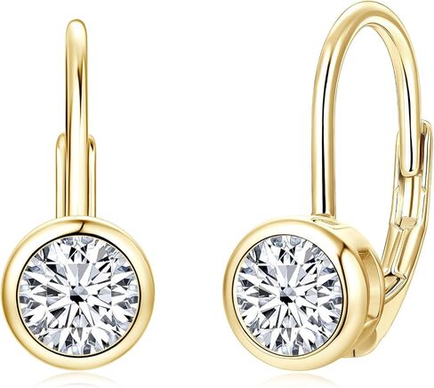 Moissanite Leverback Hoop Earrings for Women, 14K Gold Plated Bezel Set Imitation Diamond Drop Earrings in Kuwait