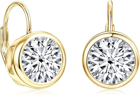 Moissanite Leverback Hoop Earrings for Women, 14K Gold Plated Bezel Set Imitation Diamond Drop Earrings in Saudi Arabia