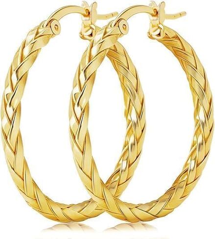 Gold Hoop Earrings for Women, 14K Gold Earrings Twisted Detailing Hypoallergenic Lightweight Earring Mother’s Day Gifts in Saudi Arabia