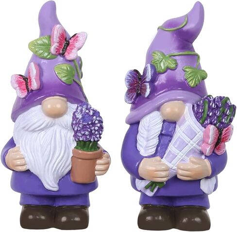 MEETYAMOR Lavender Gnomes Figurines, Set of 2 Purple Resin Gnomes with Butterfly Lavender for Spring Decor, Summer Gnome Garden Decor for Home Indoor Outdoor Table Mantle Decorations in Saudi Arabia