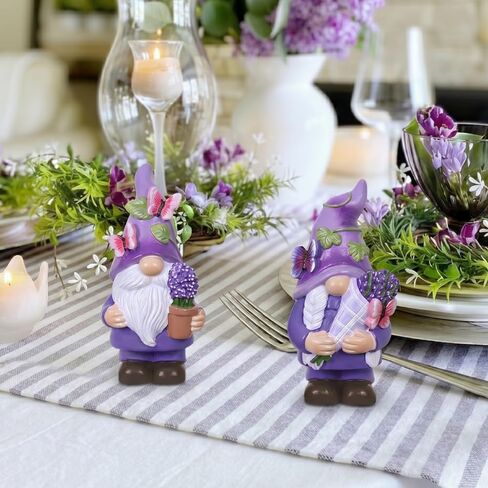 MEETYAMOR Lavender Gnomes Figurines, Set of 2 Purple Resin Gnomes with Butterfly Lavender for Spring Decor, Summer Gnome Garden Decor for Home Indoor Outdoor Table Mantle Decorations in Saudi Arabia
