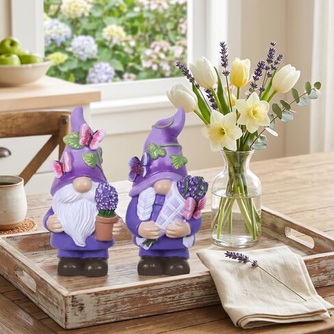 MEETYAMOR Lavender Gnomes Figurines, Set of 2 Purple Resin Gnomes with Butterfly Lavender for Spring Decor, Summer Gnome Garden Decor for Home Indoor Outdoor Table Mantle Decorations in Saudi Arabia