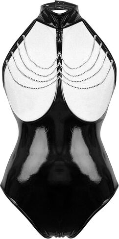 FEOYA إمرأة Catsuit براءات الاختراع والجلود ارتداءها سستة المنشعب تسلق تيدي قطعة واحدة معدنية Unitard يوتار XS-3XL in Kuwait