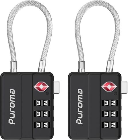Puroma TSA Locks for Luggage, 4 Pack Cable Lightweight Luggage Locks TSA Approved 4-Digit Combination Padlock for Suitcases, Bags, Toolboxes, Backpacks & Gym Lockers (Black) in Kuwait