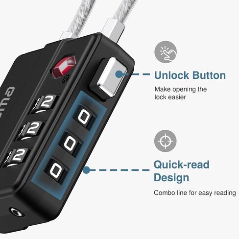 Puroma TSA Locks for Luggage, 4 Pack Cable Lightweight Luggage Locks TSA Approved 4-Digit Combination Padlock for Suitcases, Bags, Toolboxes, Backpacks & Gym Lockers (Black) in Kuwait