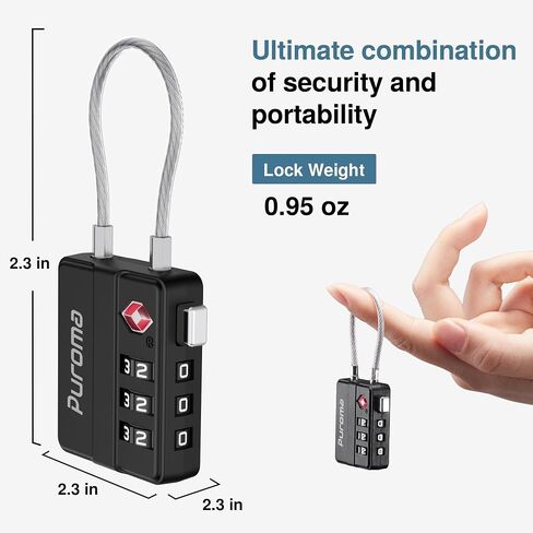 Puroma TSA Locks for Luggage, 4 Pack Cable Lightweight Luggage Locks TSA Approved 4-Digit Combination Padlock for Suitcases, Bags, Toolboxes, Backpacks & Gym Lockers (Black) in Kuwait