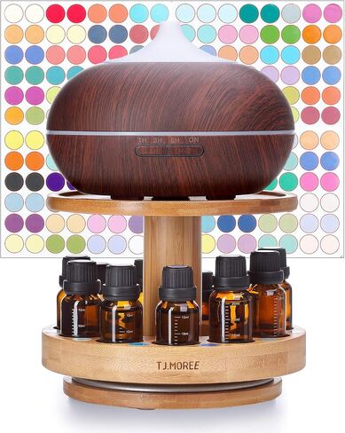 TJ.MOREE Essential Oil Storage Diffuser Holder Bamboo Carousel Essential Oil Organizer 2 Tier for 5ml, 10ml, 15ml, 20ml, 30ml Essential Oils Bottles in Kuwait