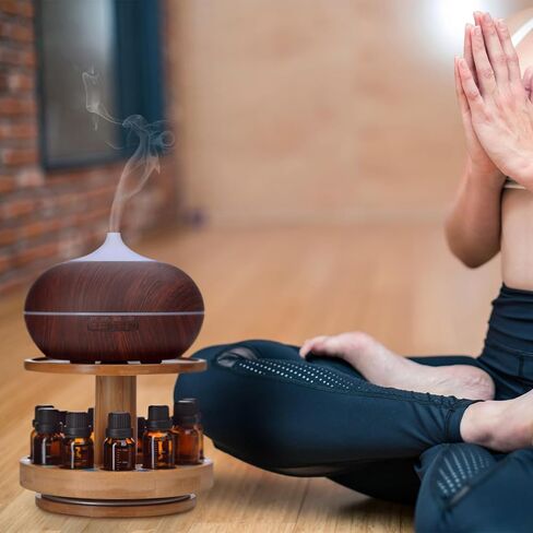 TJ.MOREE Essential Oil Storage Diffuser Holder Bamboo Carousel Essential Oil Organizer 2 Tier for 5ml, 10ml, 15ml, 20ml, 30ml Essential Oils Bottles in Kuwait