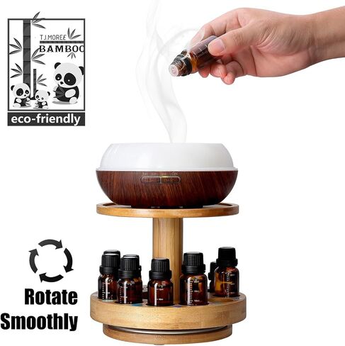 TJ.MOREE Essential Oil Storage Diffuser Holder Bamboo Carousel Essential Oil Organizer 2 Tier for 5ml, 10ml, 15ml, 20ml, 30ml Essential Oils Bottles in Kuwait