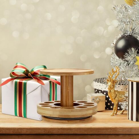 TJ.MOREE Essential Oil Storage Diffuser Holder Bamboo Carousel Essential Oil Organizer 2 Tier for 5ml, 10ml, 15ml, 20ml, 30ml Essential Oils Bottles in Kuwait
