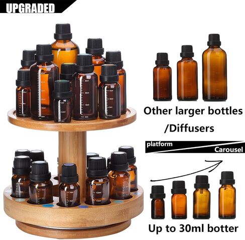 TJ.MOREE Essential Oil Storage Diffuser Holder Bamboo Carousel Essential Oil Organizer 2 Tier for 5ml, 10ml, 15ml, 20ml, 30ml Essential Oils Bottles in Kuwait