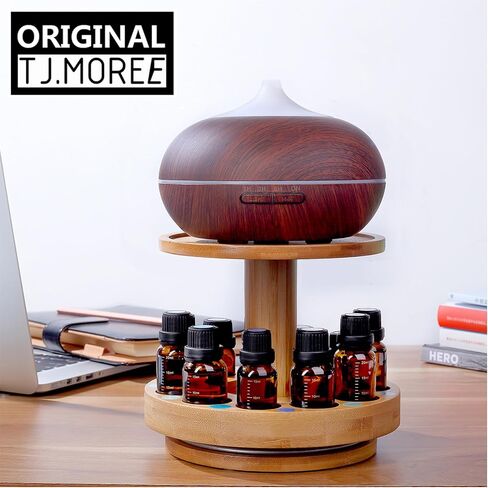 TJ.MOREE Essential Oil Storage Diffuser Holder Bamboo Carousel Essential Oil Organizer 2 Tier for 5ml, 10ml, 15ml, 20ml, 30ml Essential Oils Bottles in Kuwait