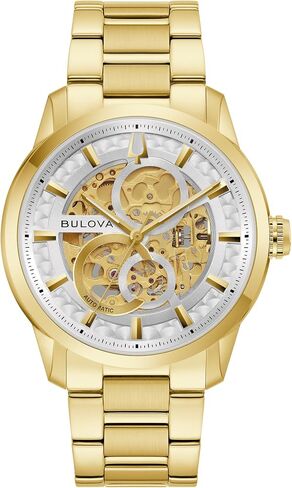 Bulova Men's Automatic Sutton Watch, Gold-Tone Stainless Steel Case & Silver-White Dial (Style: 97A201) in Kuwait