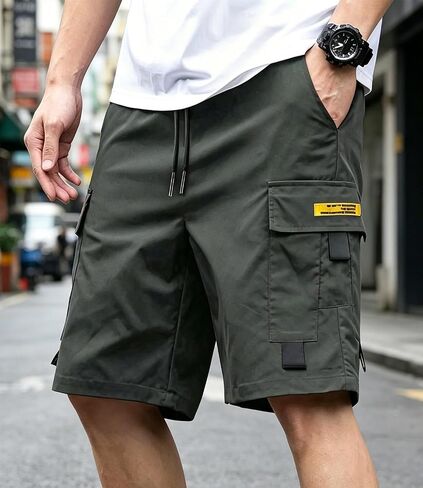Men's Cargo Shorts Quick Dry Lightweight Stretch Hiking Shorts Elastic Waist with Multi Pockets for Camping Casual in Kuwait