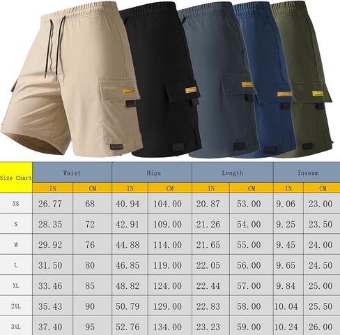 Men's Cargo Shorts Quick Dry Lightweight Stretch Hiking Shorts Elastic Waist with Multi Pockets for Camping Casual in Kuwait