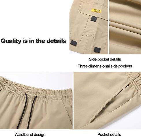 Men's Cargo Shorts Quick Dry Lightweight Stretch Hiking Shorts Elastic Waist with Multi Pockets for Camping Casual in Kuwait