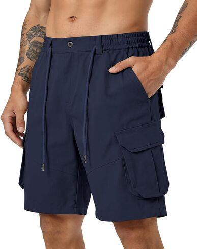 Men's Cargo Shorts Drawstring Classic Chino Stretch Shorts with 6 Pockets in Saudi Arabia