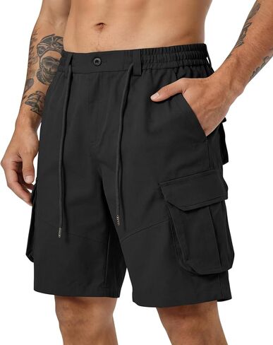 Men's Cargo Shorts Drawstring Classic Chino Stretch Shorts with 6 Pockets in Saudi Arabia