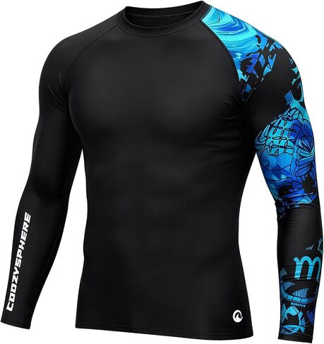 Men's UPF 50+ Compression Rash Guard, Long & Short Sleeve Swim Shirt, Quick Dry UV Protection for Fishing Surfing in Saudi Arabia