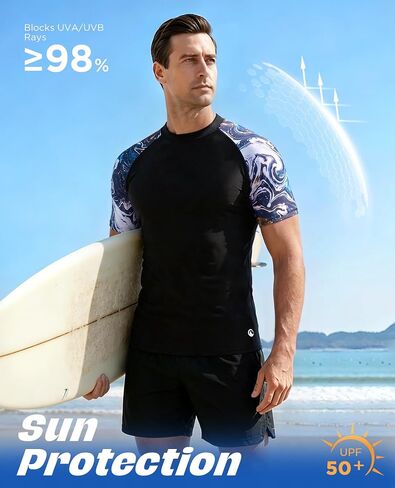 Men's UPF 50+ Compression Rash Guard, Long & Short Sleeve Swim Shirt, Quick Dry UV Protection for Fishing Surfing in Saudi Arabia