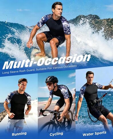Men's UPF 50+ Compression Rash Guard, Long & Short Sleeve Swim Shirt, Quick Dry UV Protection for Fishing Surfing in Saudi Arabia