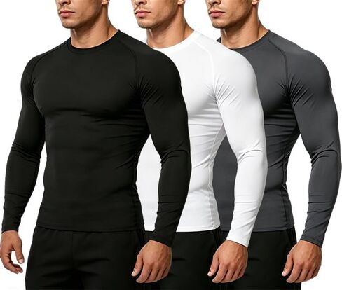 3/5 Pack Men's Compression Shirts Long Sleeve - Athletic Base Layer Sports Tops, Workout Rash Guard for Gym, Running in Saudi Arabia