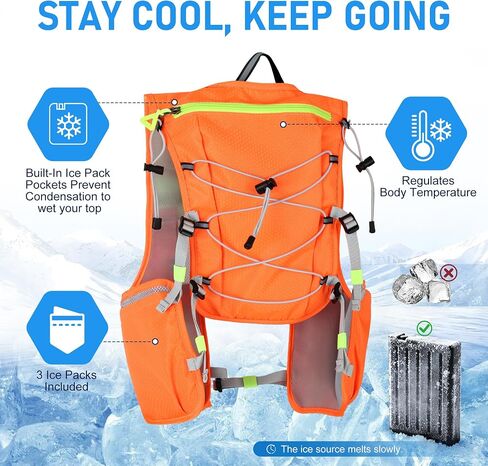 Running Hydration Vest Backpack: Cooling Vest for Men Women - Lightweight Adjustable Hydration Backpack for Trail Race Hiking Cycling Climbing Camping Jogging(Without Bladder) in Kuwait