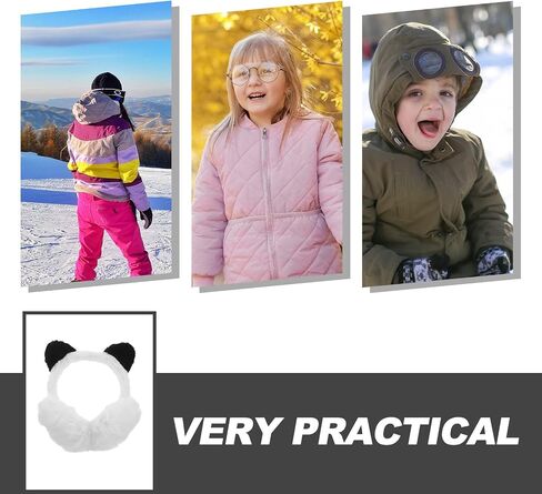 Cabilock Cartoon Panda Plush Ear Muffs, Foldable White Winter Ear Warmers for Boys, Thick Soft Fluffy Portable Cold Weather Accessories in Kuwait