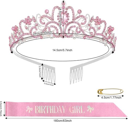 Pink Bow Birthday Party Decorations Pink Crown and Sash Set for Women Coquette Birthday Decorations Glitter Sash with Pink Bow Glitter Rhinestone Tiara for Party Decor in Saudi Arabia