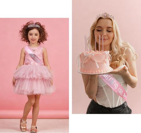 Pink Bow Birthday Party Decorations Pink Crown and Sash Set for Women Coquette Birthday Decorations Glitter Sash with Pink Bow Glitter Rhinestone Tiara for Party Decor in Saudi Arabia