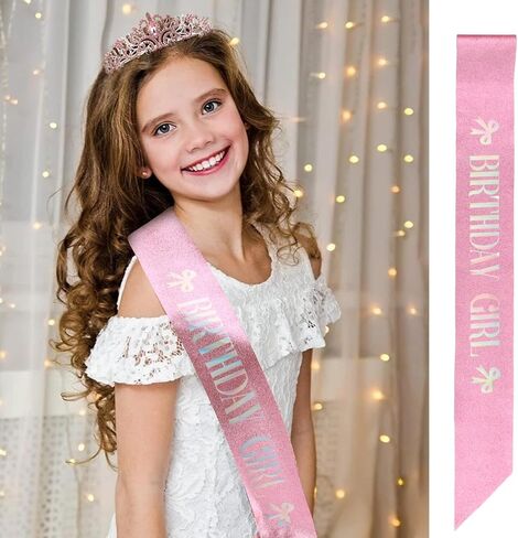 Pink Bow Birthday Party Decorations Pink Crown and Sash Set for Women Coquette Birthday Decorations Glitter Sash with Pink Bow Glitter Rhinestone Tiara for Party Decor in Saudi Arabia