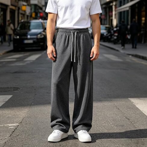 Men's Loose Fit Sweatpants Wide-Leg Silhouette with Elastic Waistband & Adjustable Drawstring, Full-Length Athletic Style in Kuwait