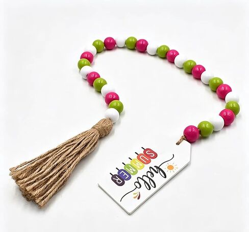 1Pcs Summer Wood Hanging Elegant Wooden Beaded Tassel String Beads String Multi-Color Wood Beads Pendant for Tiered Tray Decor in Kuwait