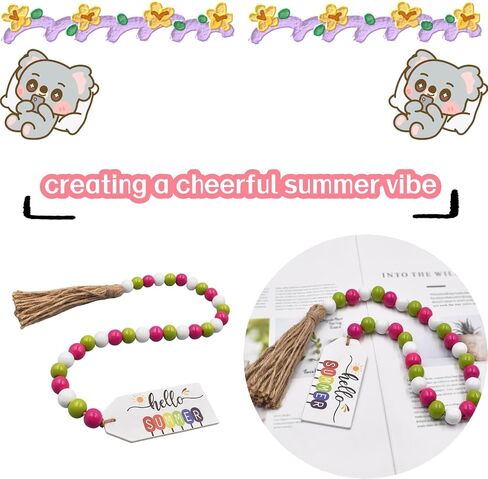 1Pcs Summer Wood Hanging Elegant Wooden Beaded Tassel String Beads String Multi-Color Wood Beads Pendant for Tiered Tray Decor in Kuwait