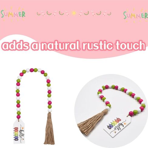 1Pcs Summer Wood Hanging Elegant Wooden Beaded Tassel String Beads String Multi-Color Wood Beads Pendant for Tiered Tray Decor in Kuwait
