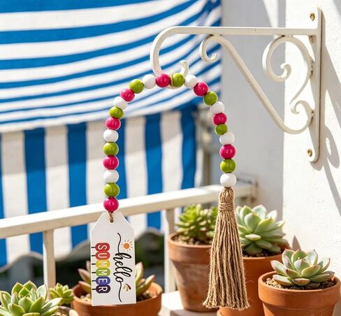 1Pcs Summer Wood Hanging Elegant Wooden Beaded Tassel String Beads String Multi-Color Wood Beads Pendant for Tiered Tray Decor in Kuwait