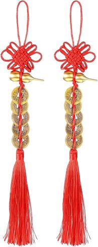 2 Feng Shui Wealth Pendants Traditional Chinese Knot Six Emperors Coins Red Tassels Chinese New Year Decoration Car Blessing Gifts Car Furniture Bags Home Office Supplies in Saudi Arabia